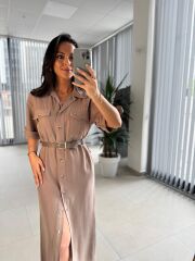 Fw 8118 Vizon Kemerli Tensel Kahve Elbise