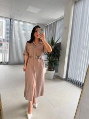 Fw 8118 Vizon Kemerli Tensel Kahve Elbise