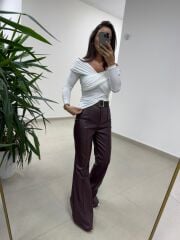 MN V Yaka Beyaz Drapeli Sandy Bluz