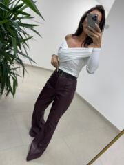 MN V Yaka Beyaz Drapeli Sandy Bluz