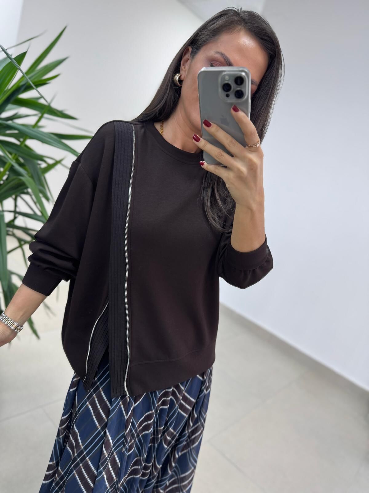 Ml 98215 A. Kahve Fermuar Detaylı Sweat