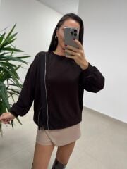 Ml 98215 A. Kahve Fermuar Detaylı Sweat