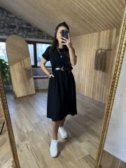 Siyah bluzlu midi elbise