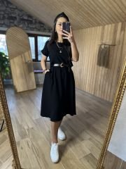 Siyah bluzlu midi elbise