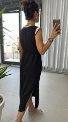 White Piping Transition Flush Linen Black Dress S