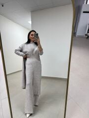 Qs 1008 Soft Dokulu Vizon Kırçıllı Triko Tunik Pantolon Takım