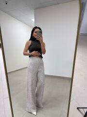Qs 1008 Soft Dokulu Vizon Kırçıllı Triko Tunik Pantolon Takım