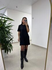 Bb 29166 Simli Çima Dikişli Siyah Triko Elbise