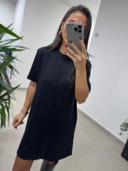 Bb 29166 Simli Çima Dikişli Siyah Triko Elbise