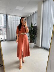 Fw 8124 Oval Kemerli Tensel Kiremit Elbise