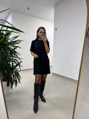 Bb 29166 Simli Çima Dikişli Siyah Triko Elbise