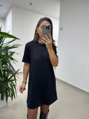 Bb 29166 Simli Çima Dikişli Siyah Triko Elbise