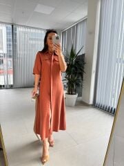 Fw 8124 Oval Kemerli Tensel Kiremit Elbise