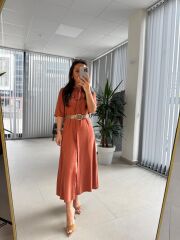 Fw 8124 Oval Kemerli Tensel Kiremit Elbise