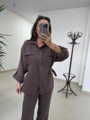 Art 4013 Tensel Kemer Detaylı Kahve Takım