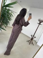 Art 4013 Tensel Kemer Detaylı Kahve Yelek Takım