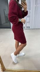 Mc Fisto Detaylı Bordo Triko Elbise