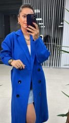 Kaşe Saks 6 Düğmeli Kaban