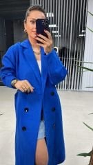 Kaşe Saks 6 Düğmeli Kaban