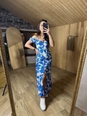 Blue rose viscose dress