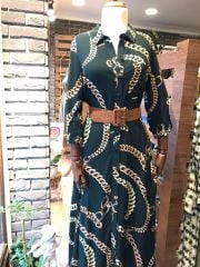 Chain patterned pocket shirt dress