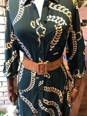 Chain patterned pocket shirt dress