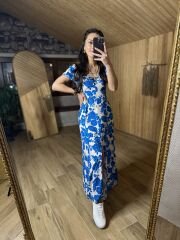 Blue rose viscose dress