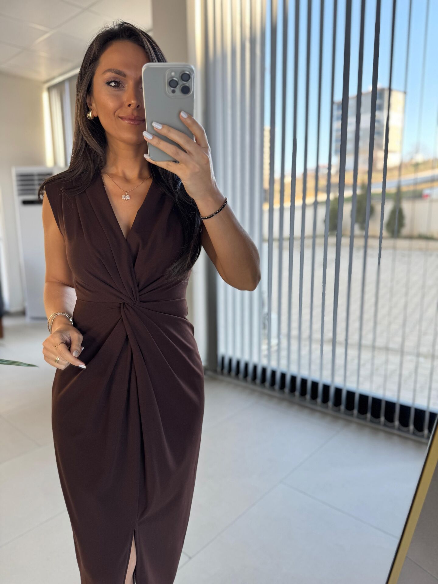 My 3698 Düğüm Detaylı Kahve  Kalem Elbise