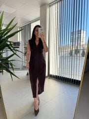 My 3698 Düğüm Detaylı Kahve  Kalem Elbise