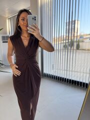 My 3698 Düğüm Detaylı Kahve  Kalem Elbise