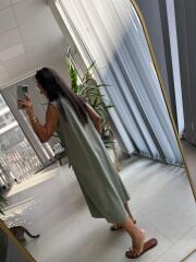 Ms 2110 Ceket Yaka Düğmeli Kolsuz Mint Yeşili  Keten Elbise