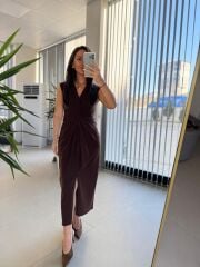 My 3698 Düğüm Detaylı Kahve  Kalem Elbise