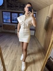 Orj marka krem denim elbise