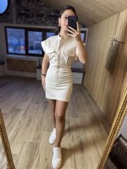 Orj marka krem denim elbise