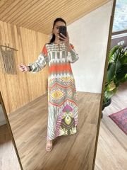 Ms Maksiboy Renk Geçişli Keten Elbise