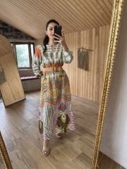 Ms Maksiboy Renk Geçişli Keten Elbise