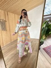 Ms Maksiboy Renk Geçişli Keten Elbise