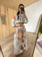 Ms Maksiboy Renk Geçişli Keten Elbise