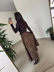 Bb 30369 Ön Büzgü Detaylı Kahve Etek