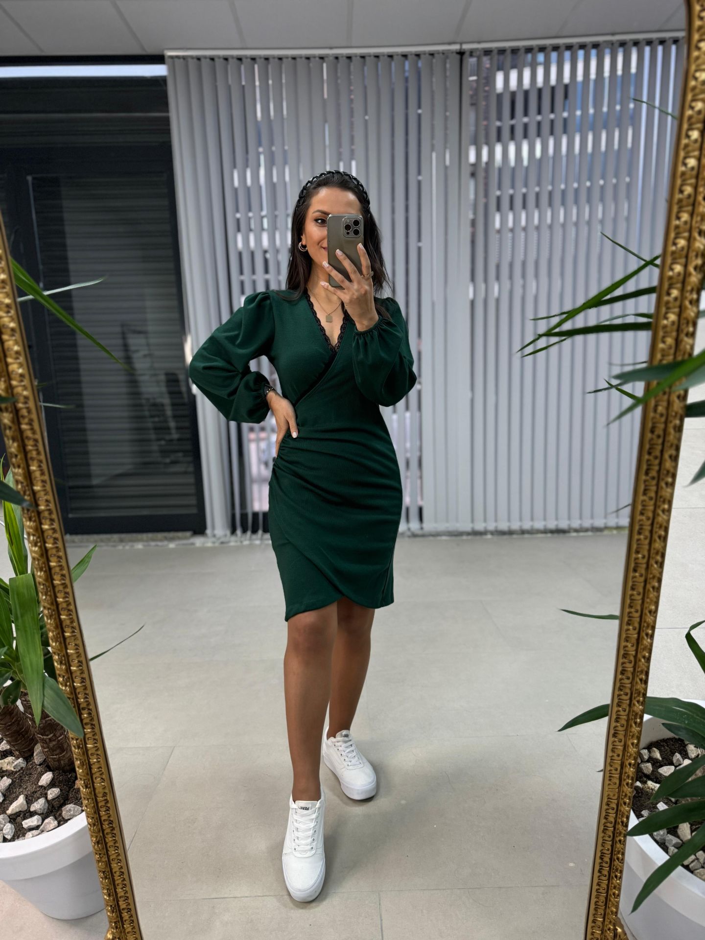 Khaki Knitwear Dress with Mc Scallop Detail