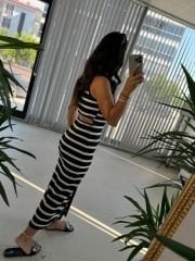 Sg Polo Yaka Bel Dekolteli Çizgili Elbise