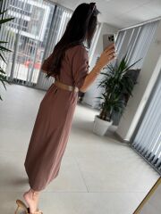 Fw 8124 Oval Kemerli Tensel Kahve Elbise