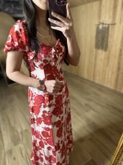 Red rose viscose dress