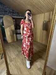 Red rose viscose dress