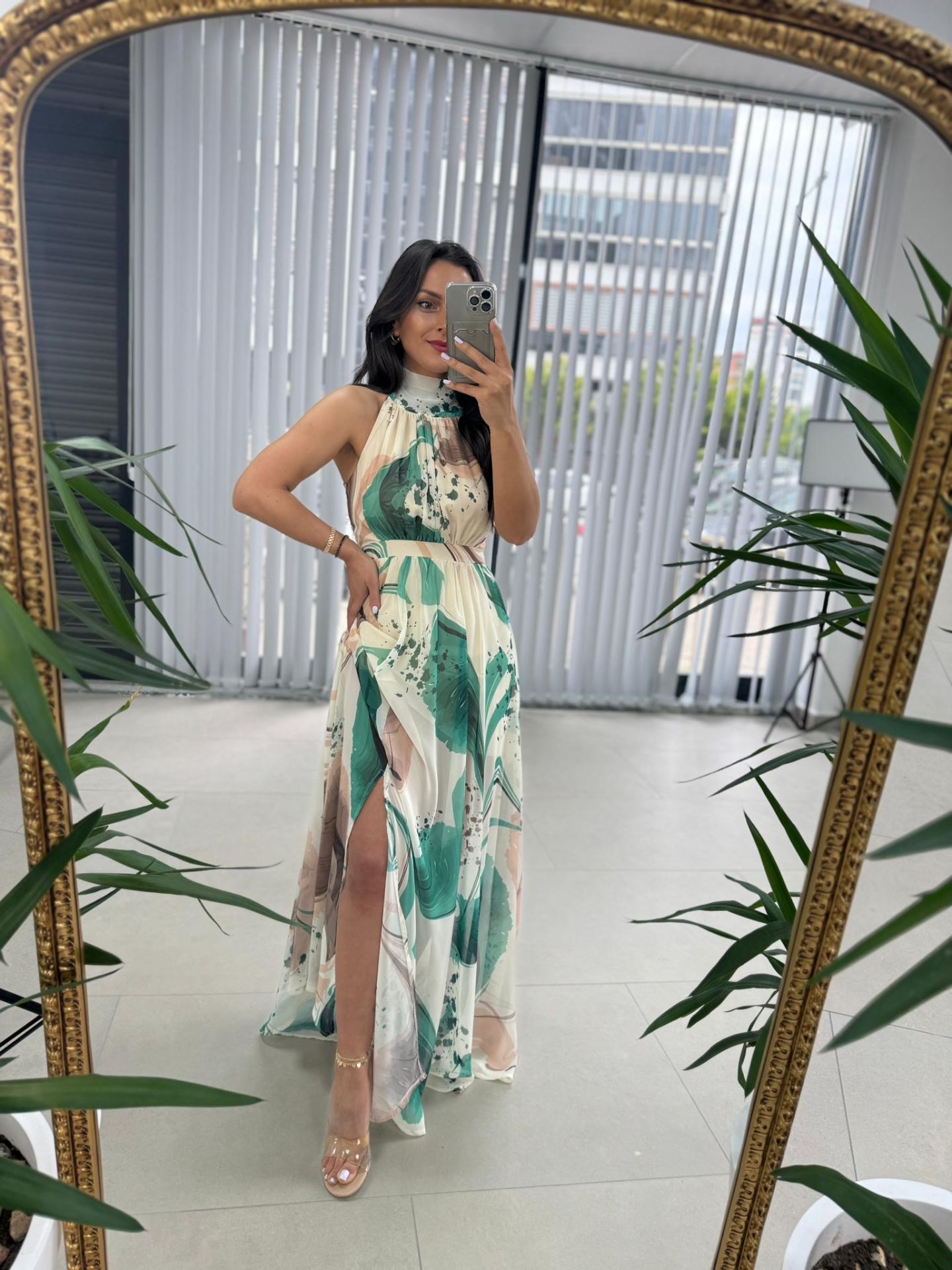 My 3242 Yeşil Halter Şifon Elbise