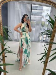 My 3242 Yeşil Halter Şifon Elbise