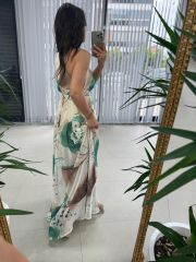 My 3242 Yeşil Halter Şifon Elbise