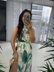 My 3242 Yeşil Halter Şifon Elbise