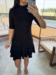 Dv 91334 Etek Ucu Volanlı Siyah Elbise