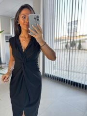 My 3698 Düğüm Detaylı Siyah Kalem Elbise